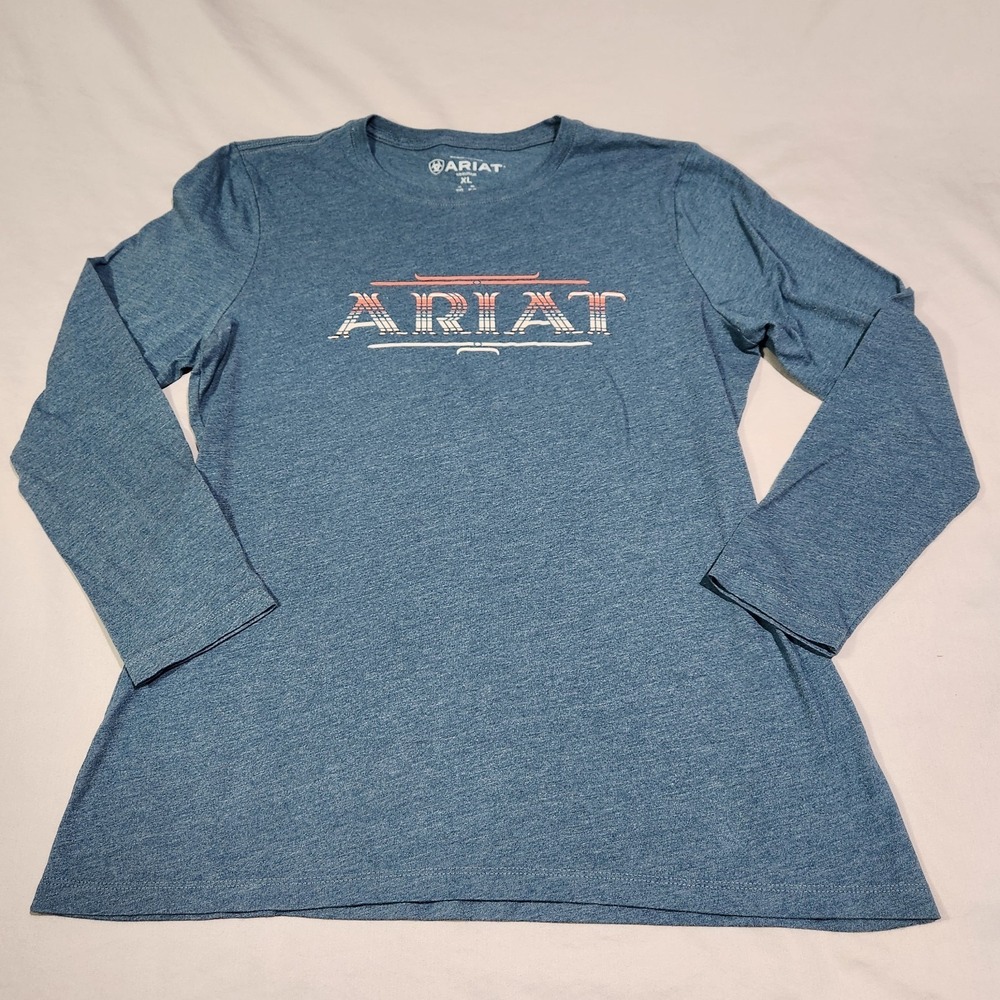 ARIAT Graphic Logo SpellOut Women's Serape Western‎ Style Long Sleeve T-Shirt XL